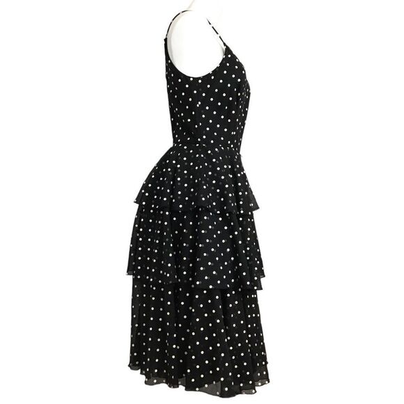 Vintage 70’s ILGWU Black Slip Dress Spaghetti Strap Midi Polka-Dot Size 9-10 - Picture 3 of 13